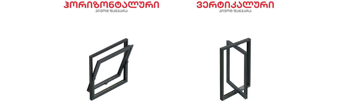 aluminium horiontal and vertical pivot window showcase