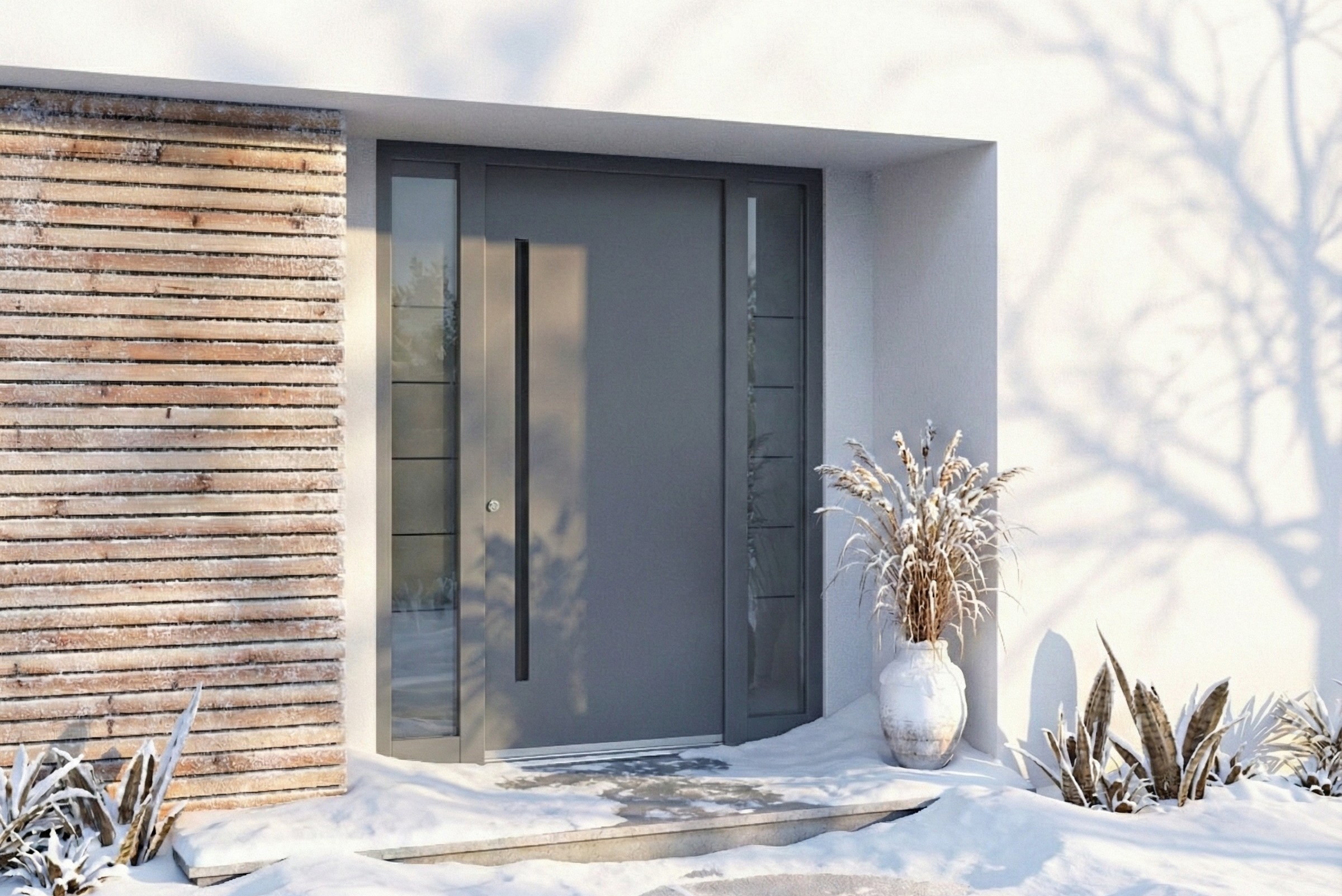 aluminium door in snowy condition